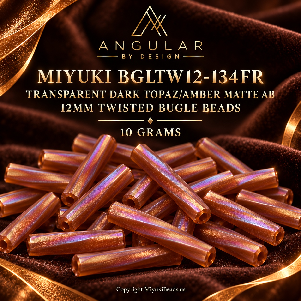 Miyuki BGLTW12-134FR Bugle Beads | Trans Dark Topaz Matte AB, 10g