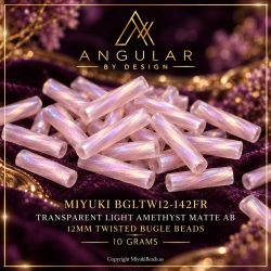 Miyuki BGLTW12-0142FR Bugle Beads, Transparent Light Amethyst Matte AB Twisted 12mm Bugle Beads