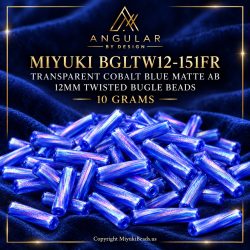 Miyuki BGLTW12-151FR Bugle Beads | Trans Cobalt Matte AB, 10g